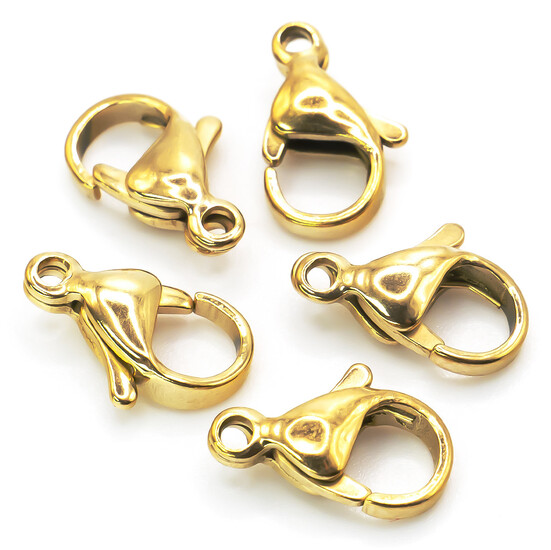 Застежка карабин из нержавеющей стали 15х9 мм Золото 1 шт.