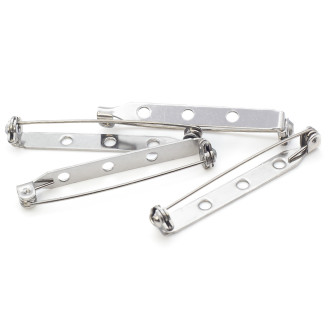 Основа для броши из нерж.стали булавка с замком на 3 отверстия 33х5 мм Платина 5 шт.