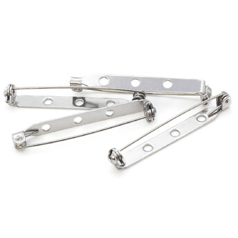 Основа для броши из нерж.стали булавка с замком на 3 отверстия 27х5 мм Платина 10 шт.