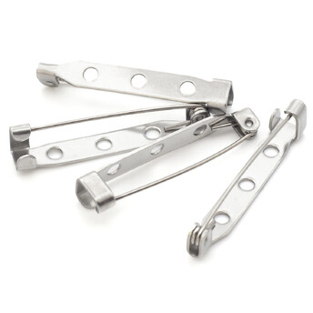 Основа для броши из нерж.стали булавка 3 отверстия 32х5 мм Платина 5 шт.