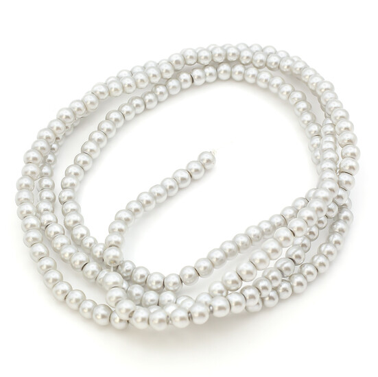 Бусины стекло под жемчуг Шар 4 мм ±210 шт. 80 см Серебристый