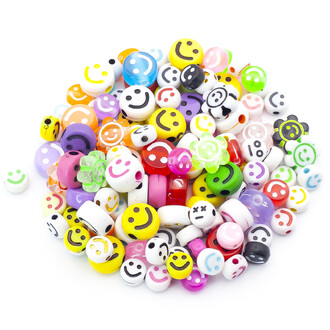 Бусины таблетка смайлики микс 7-10 мм Разные цвета +-25 г