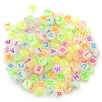 Пластиковые бусины Таблетка алфавит ABC 7х4 мм 25 г (+-190 шт.) Люминисцентные.