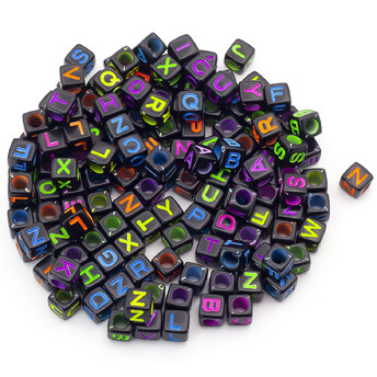 Бусины Квадрат алфавит ABC 6х6 мм Черный. буквы Разных цветов +-25 г (+-140 шт.)
