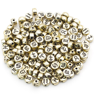 Бусины таблетка Знаки зодиака 7х4 мм Золотистый с черным +-25 г (+-180 шт.)