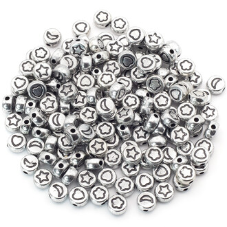 Бусины таблетка Фигуры 7х4 мм Серебристый фигуры Черные +-25 г (+-190 шт.)