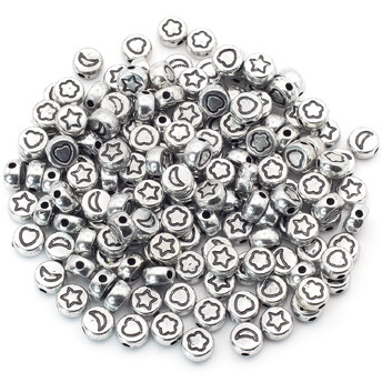 Бусины таблетка Фигуры 7х4 мм Серебристый фигуры Черные +-25 г (+-190 шт.)