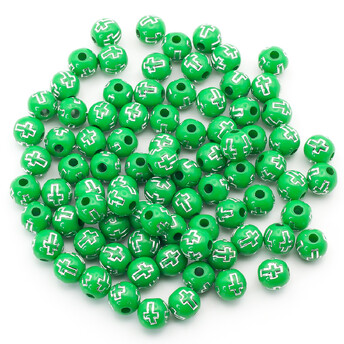 Бусины круглые Крестик серебристый 8 мм Зеленый +-25 г (+-90 шт.)