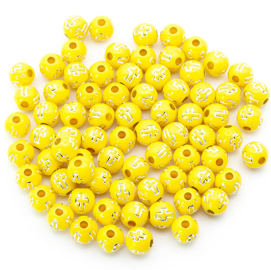Бусины круглые Крестик серебристый 8 мм Желтый +-25 г (+-90 шт.)