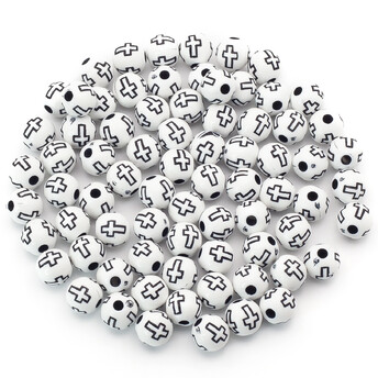 Бусины круглые Крестик черный 8 мм Белый +-25 г (+-90 шт.)