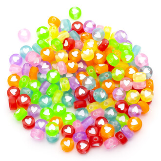 Бусины таблетка Сердечки 7х4 мм Разные цвета с белым +-25 г (+-200 шт.)