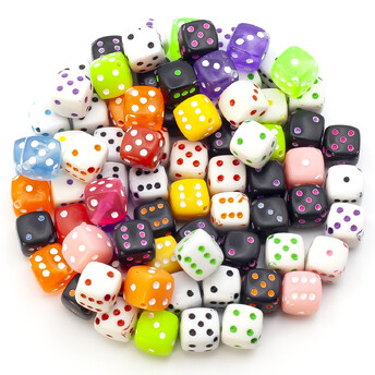 Бусины пластиковые Кости игральные 8х8 мм Разные цвета +-25 г (+-50 шт.)