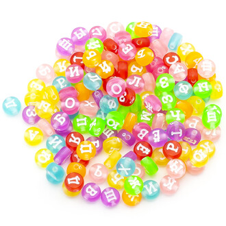 Бусины таблетка алфавит АБВ 7х4 мм Разных цветов буквы Белыев уп. +-25 г (+-190 шт.)