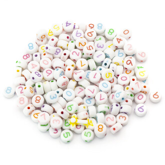 Бусины таблетка Цифры 123 7х4 мм Белый цифры Разных цветов +-25 г (+-190 шт.)