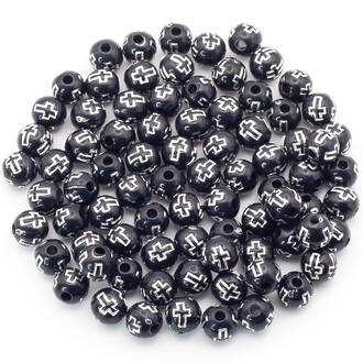 Бусины круглые Крестик серебристый 8 мм Черный +-25 г (+-90 шт.)