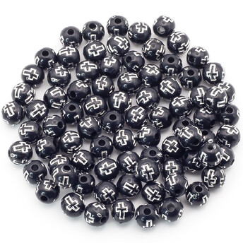 Бусины круглые Крестик серебристый 8 мм Черный +-25 г (+-90 шт.)