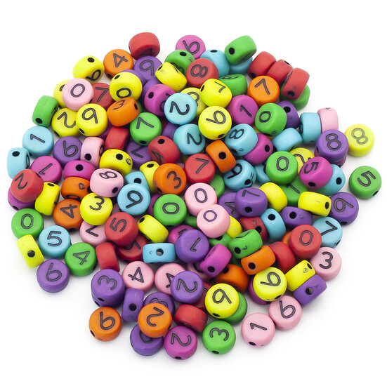 Бусины таблетка Цифры 123 7х4 мм Разных цветов цифры Черные +-25 г (+-190 шт.)