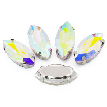 Стразы в цапах пришивные Лодочка 7х15 мм АВ 10 шт.