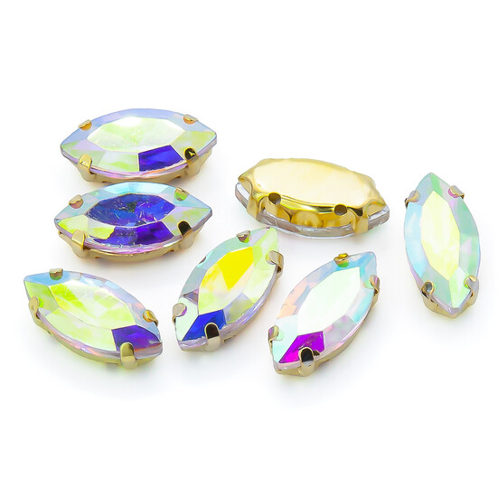 Стразы в золотых цапах Лодочка 4х8 мм АВ 10 шт.