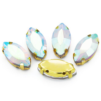 Стразы в золотых цапах Лодочка 7х15 мм АВ 10 шт.