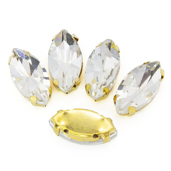 Стразы в золотых цапах Лодочка 9х18 мм Прозрачный 10 шт.