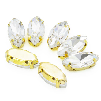 Стрази в золотій оправі Човник 4х8 мм Прозорий 10 шт.