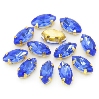 Стразы в золотых цапах Лодочка 4х8 мм Синий 10 шт.