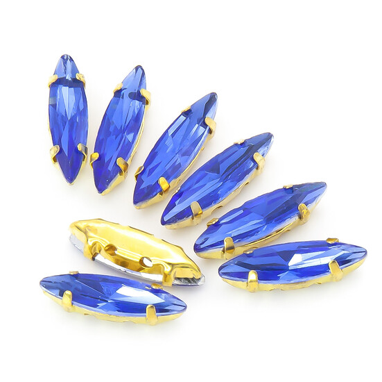 Стразы в золотых цапах Лодочка 4х15 мм Синий 10 шт.