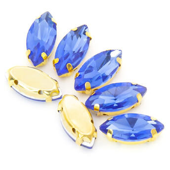 Стразы в золотых цапах Лодочка 7х15 мм Синий 10 шт.