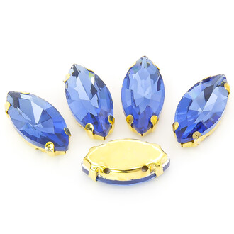 Стрази в золотій оправі Човник 9х18 мм Синій 10 шт.