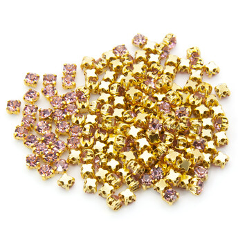 Стразы в золотых цапах Круглые 4 мм Розовый светлый 60 шт.