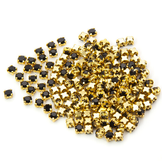 Стразы в золотых цапах Круглые 4 мм Черный 60 шт.
