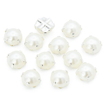 Стразы в серебряных цапах Круглые 8 мм Жемчужный 20 шт.