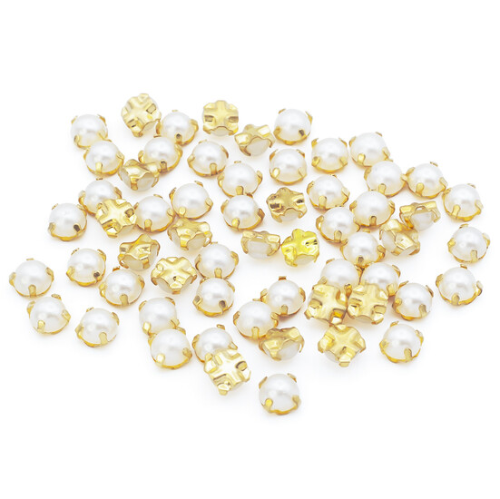 Стразы в золотых цапах Круглые 5 мм Жемчужный 30 шт.