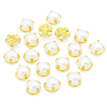 Стразы в золотых цапах Круглые 8 мм Жемчужный 20 шт.