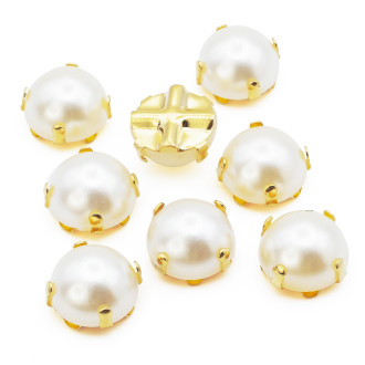Стразы в золотых цапах Круглые 10 мм Жемчужный 10 шт.