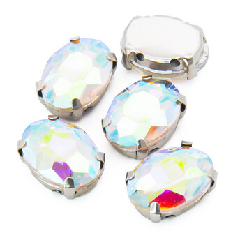 Стразы в цапах пришивные Овал 10х14 мм АВ 10 шт.