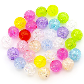 Бусины пластиковые кракелюр 10 мм отверстие 2 мм Разных цветов +-20 г (+-35 шт.)