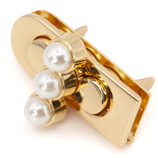 Замок для сумки поворотный с жемчугом 17х44 мм 1 шт. Золотистый