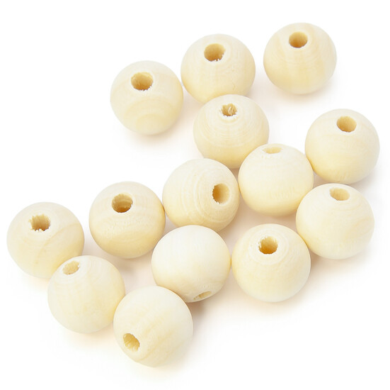 Бусины деревянные +-30 шт. 14 мм отверстие 3,5 мм Натуральный.