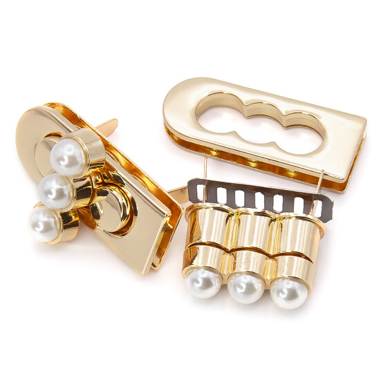 Замок для сумки поворотный с жемчугом 17х44 мм 1 шт. Золотистый