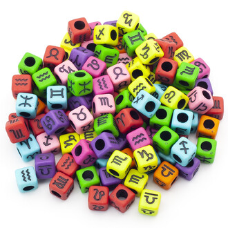 Бусины куб, Знаки зодиака 7х7 мм Разные цвета с черным +-25 г (+-90 шт.)