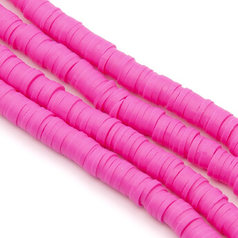 Бусины из полимерной глины Круг 6х1 мм Розовый неон, +-40 см (+-350 шт.)