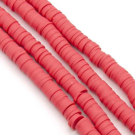 Бусины из полимерной глины Круг 6х1 мм Кораллово-розовый +-40 см (+-350 шт.)