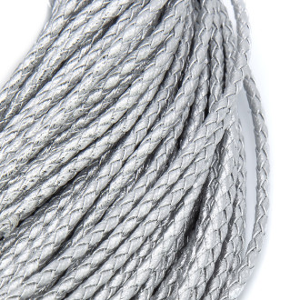 Шнур кожзам Плетеный Глянцевый 3 мм 1 м Серебристый