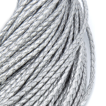 Шнур кожзам Плетеный Глянцевый 3 мм 1 м Серебристый