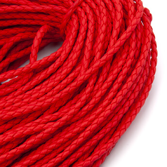 Шнур кожзам Плетеный Матовый 3 мм 1 м Красный