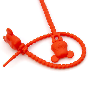 Стяжка силиконовая Мишка со стопом 20 см Красный