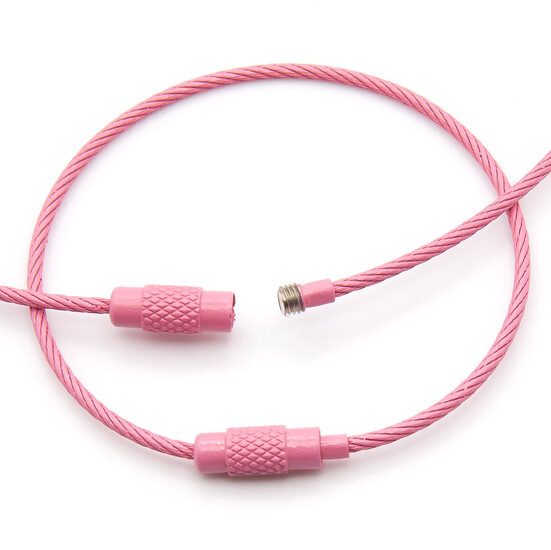 Основа для брелка металлический тросик с замком 150х1,5 мм Розовый светлый