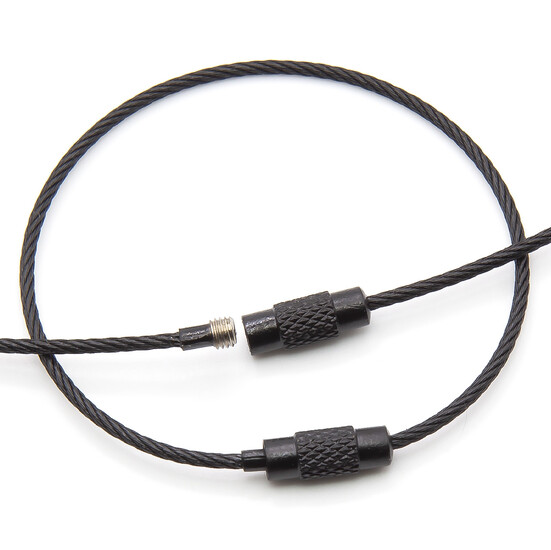 Основа для брелка металлический тросик с замком 150х1,5 мм Черный